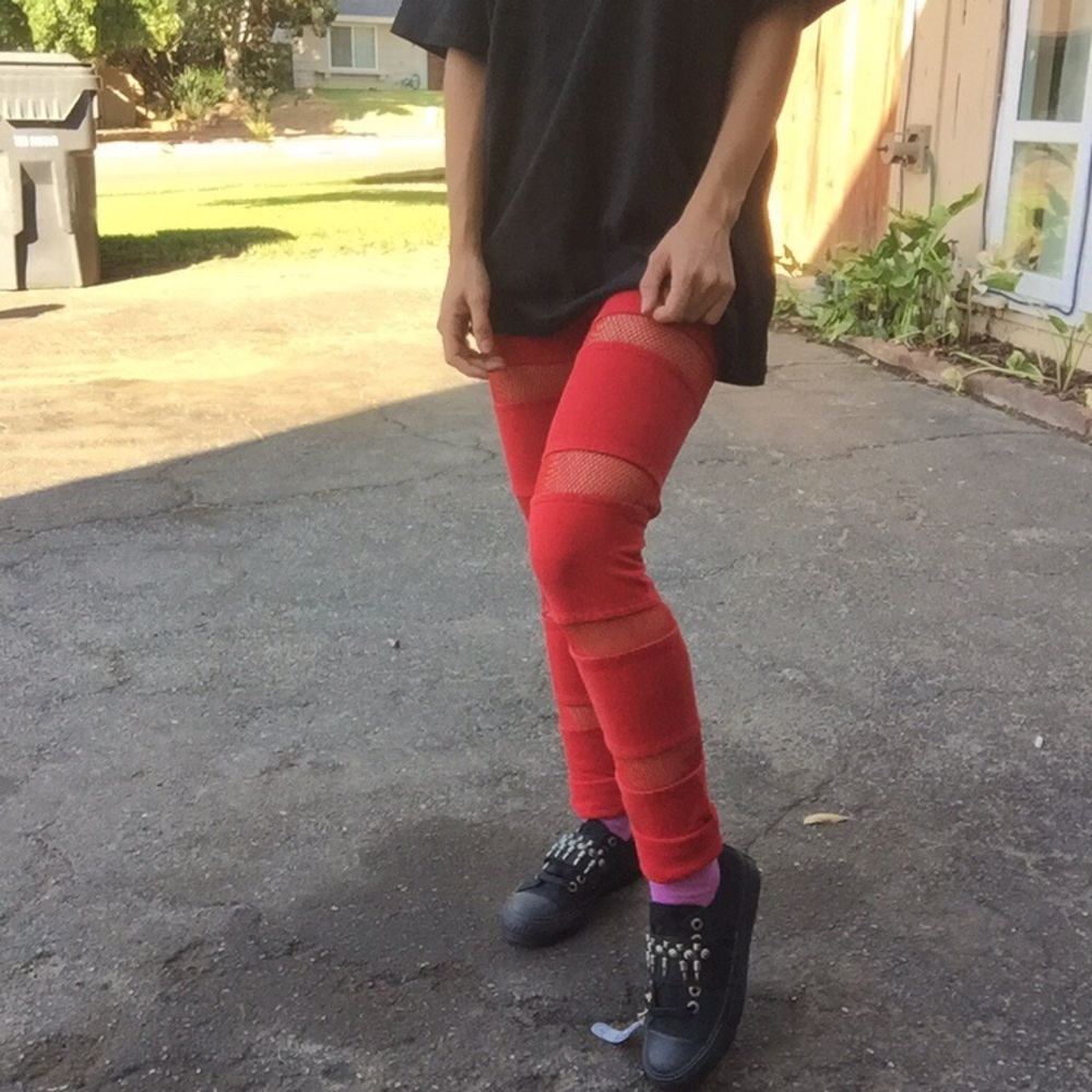 Red mesh paneled egirl style pants